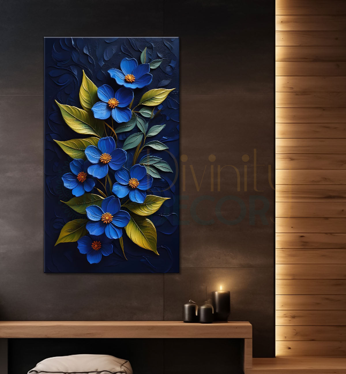 Dark blue textured flower in dark painting- Flower-V-165