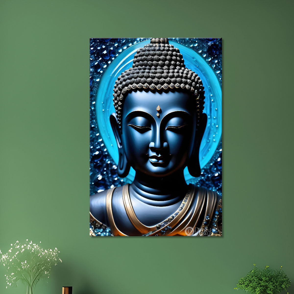 Navy blue buddha with blue chara texturd painting-V-168