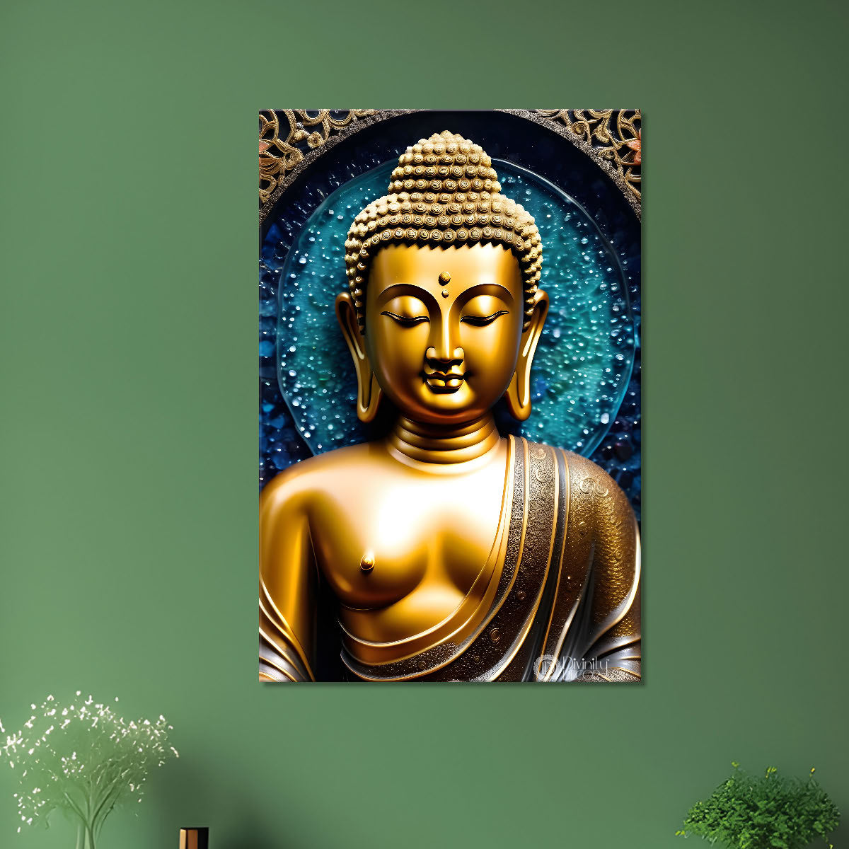 Golden buddha with blue texturd painting-V-169