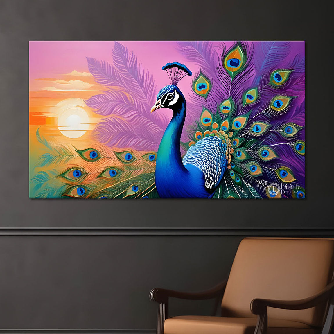 Peacock with sunset background modern art Canvas Painting - Design - Peacock-17
