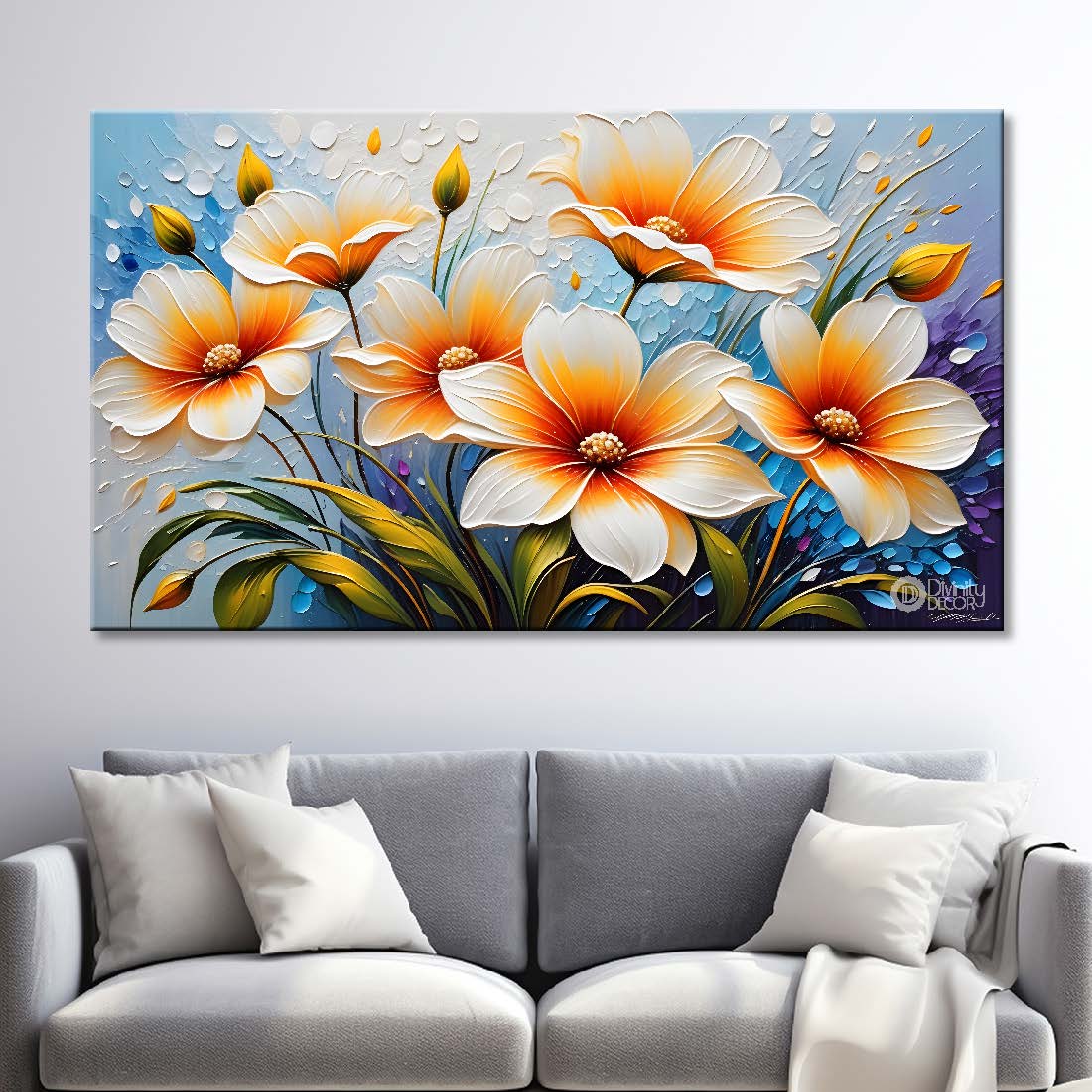 White flowers with blue background- Design - Flower-170