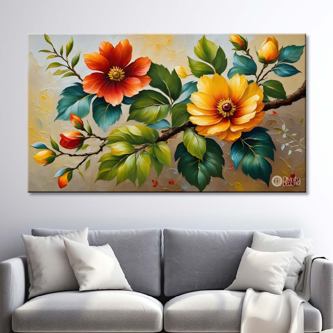 Yellow and red flowers textured painting- Design - Flower-171