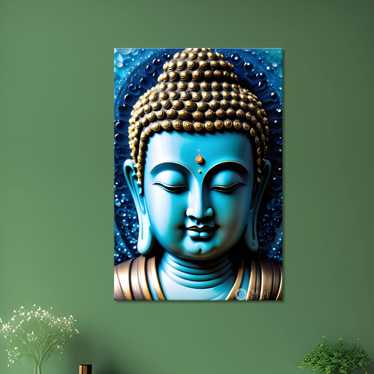 Blue buddha with dark texturd painting-V-171