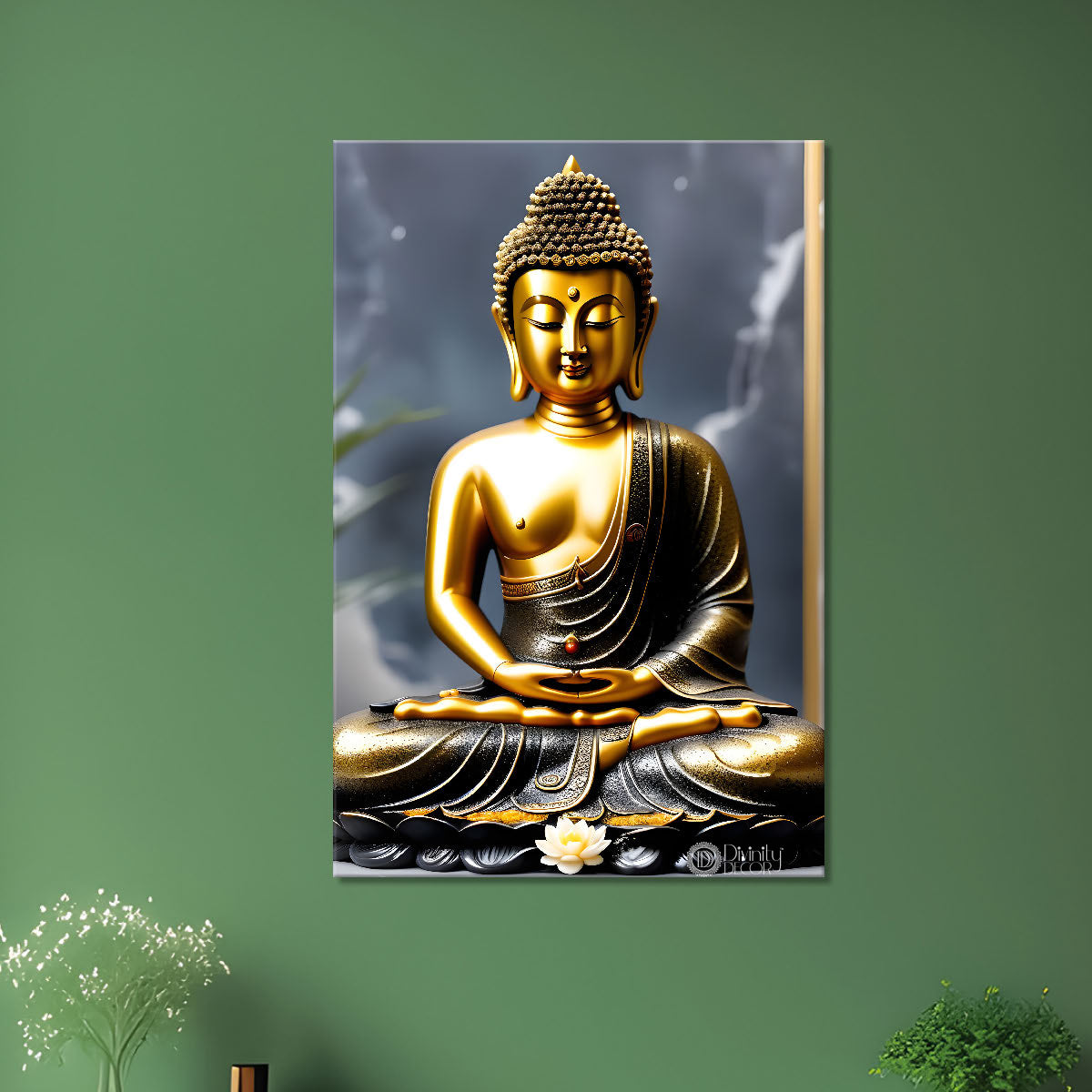 Golden buddha with grey texturd painting-V-172