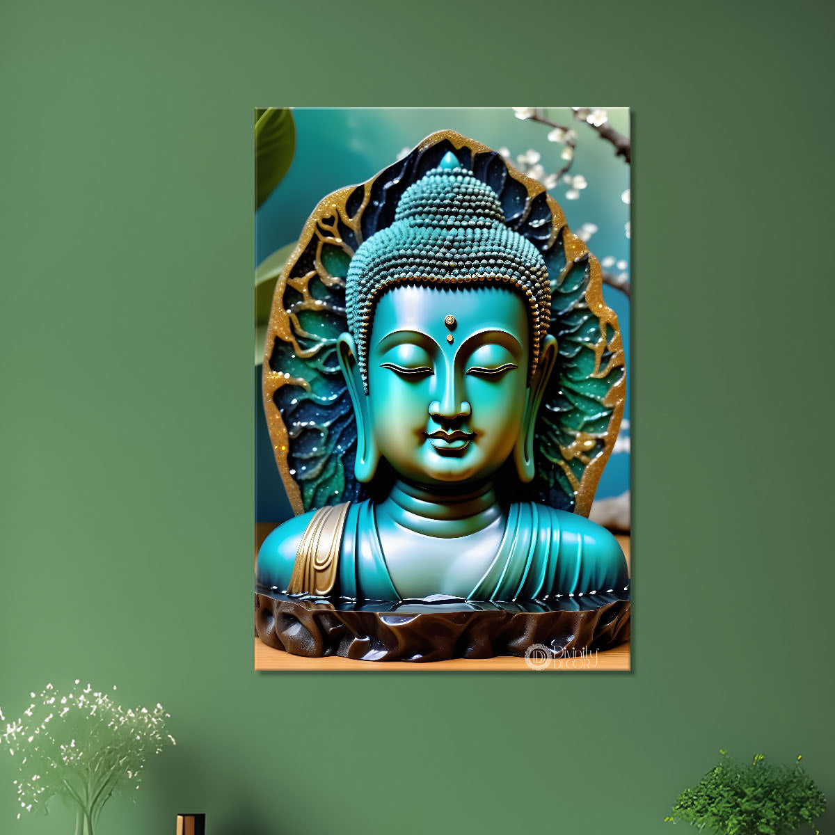 Blue buddha with dark texturd painting-V-174