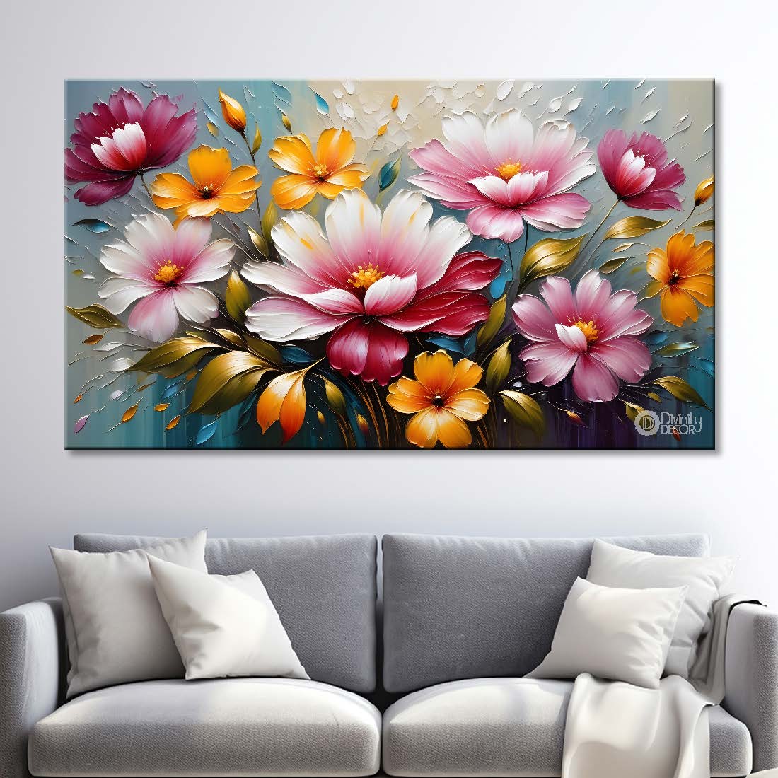 Colorful flowers in blue background- Design - Flower-175