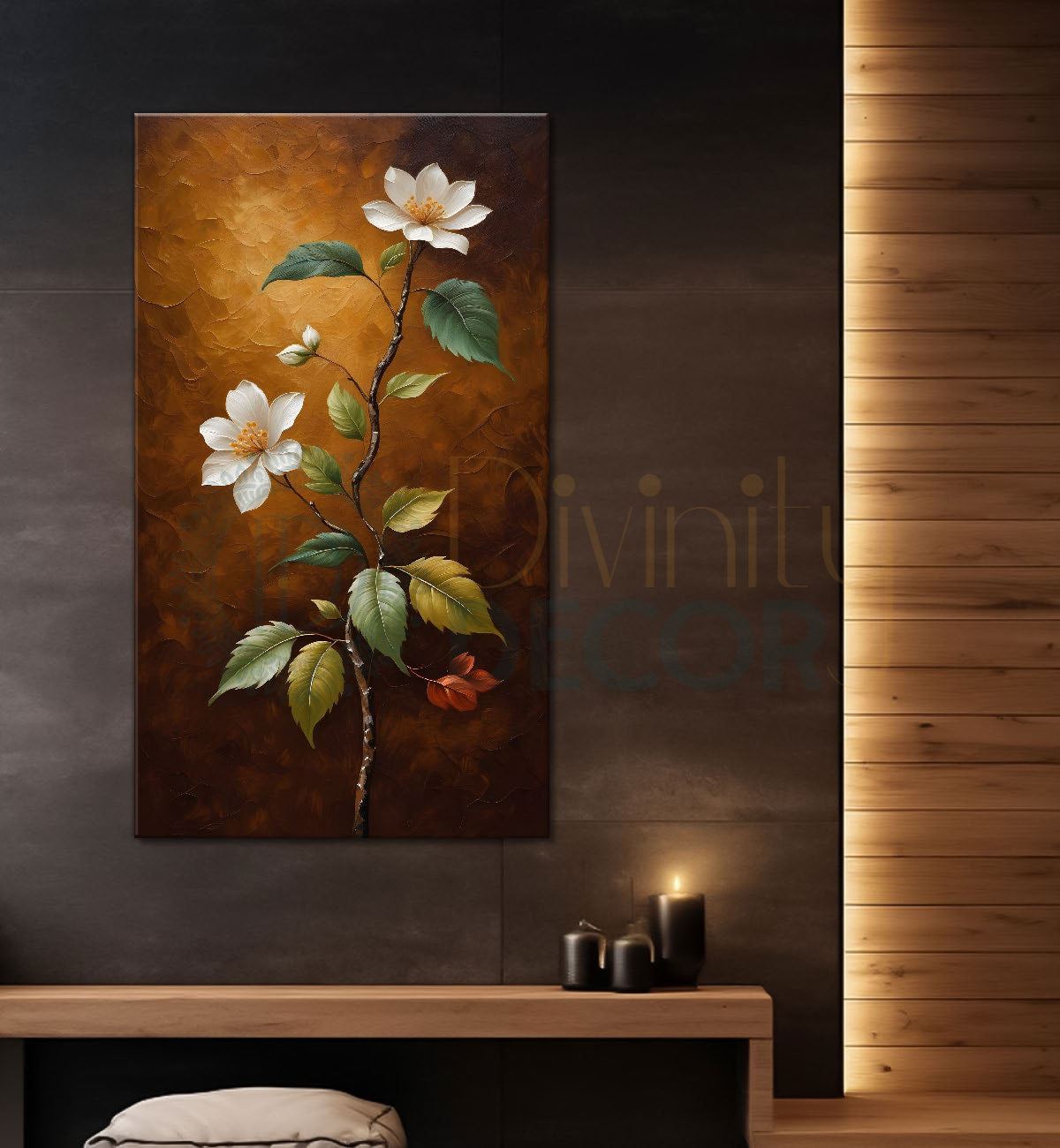 White flowers in blown textured painting- Flower-V-175