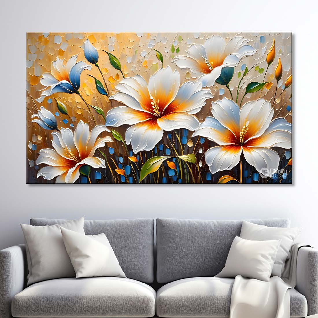 White flowers with light textured painting- Design - Flower-177