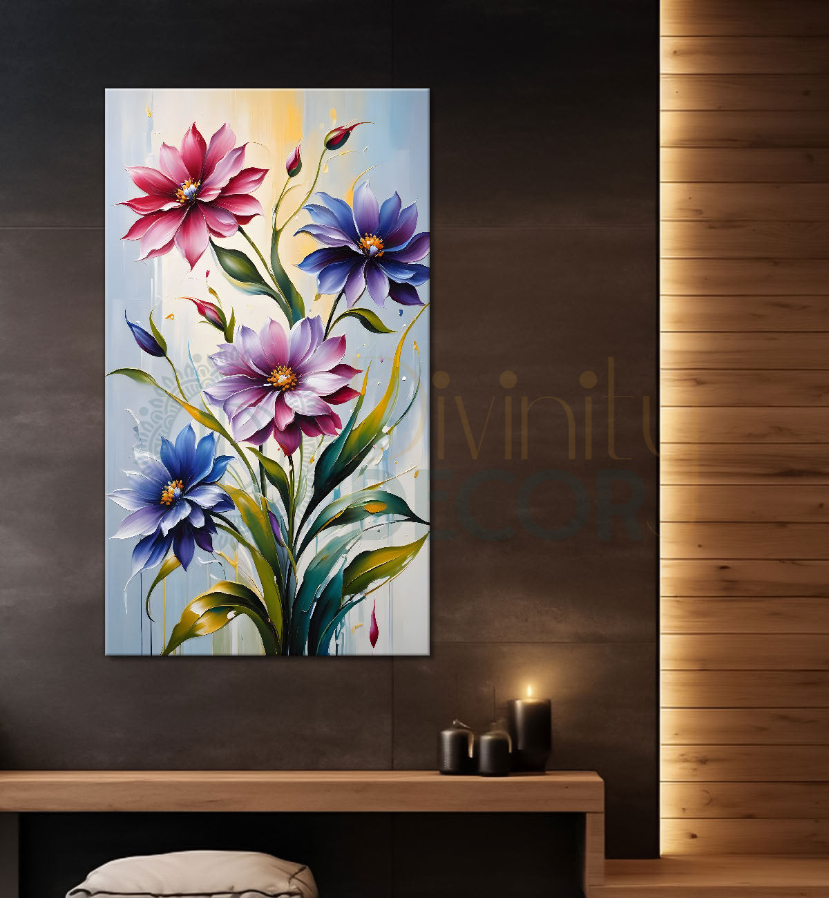 Purple and pink textured background painting- Flower-V-177