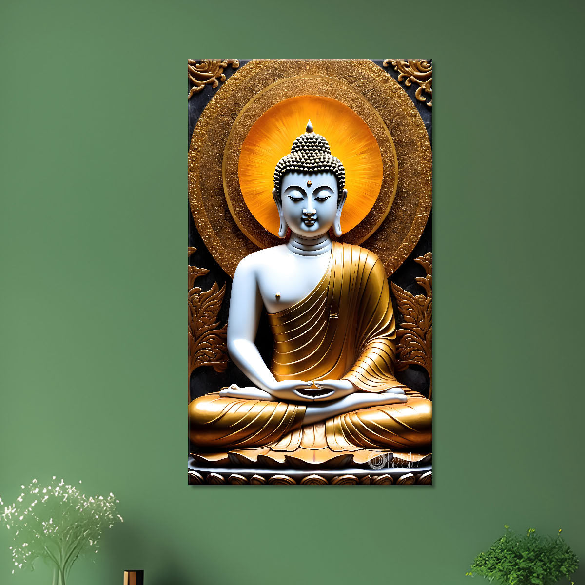 White textured buddha with orange chakra painting-V-177