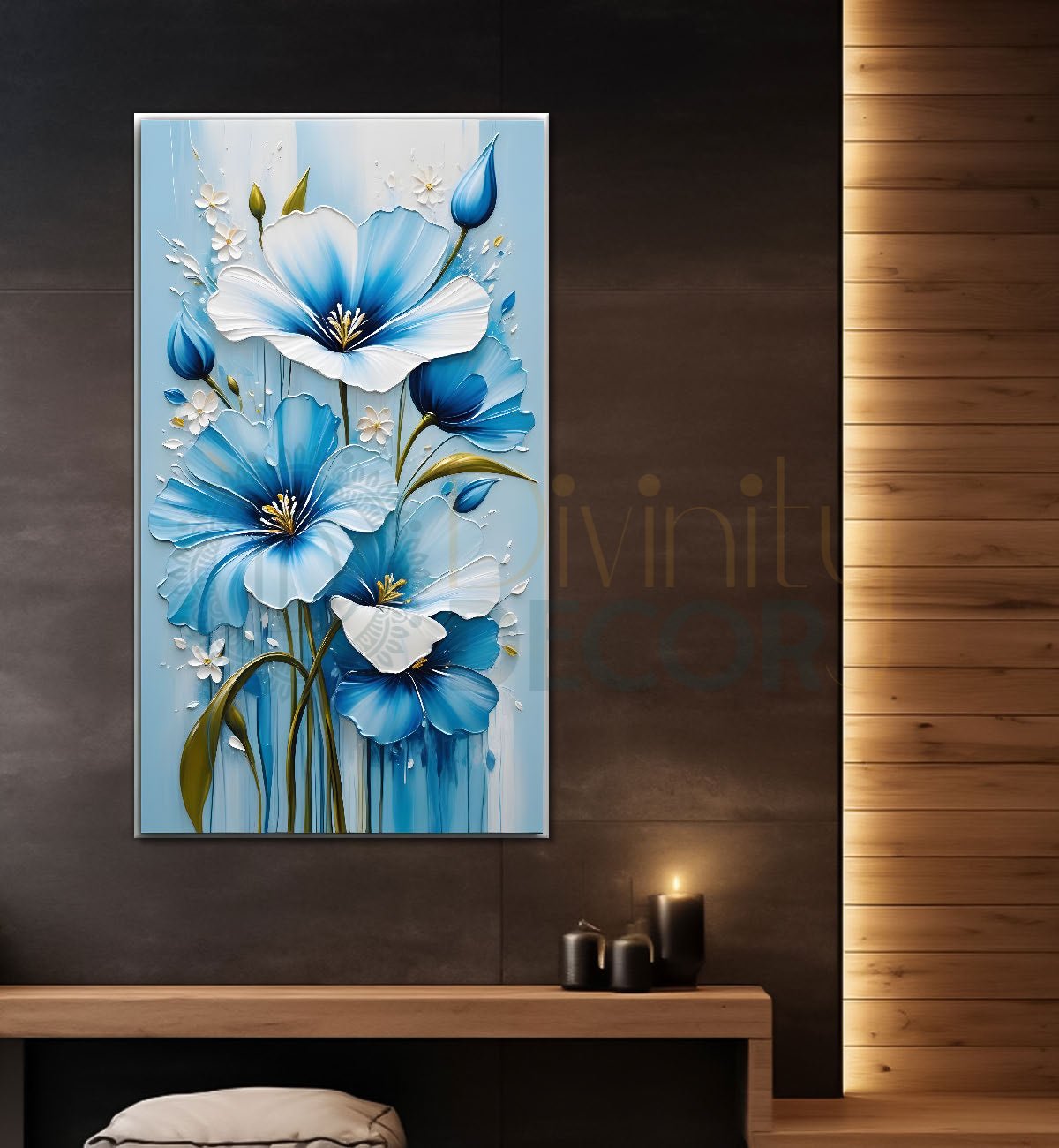 Sky blue flowers with sky blue textured painting- Flower-V-178