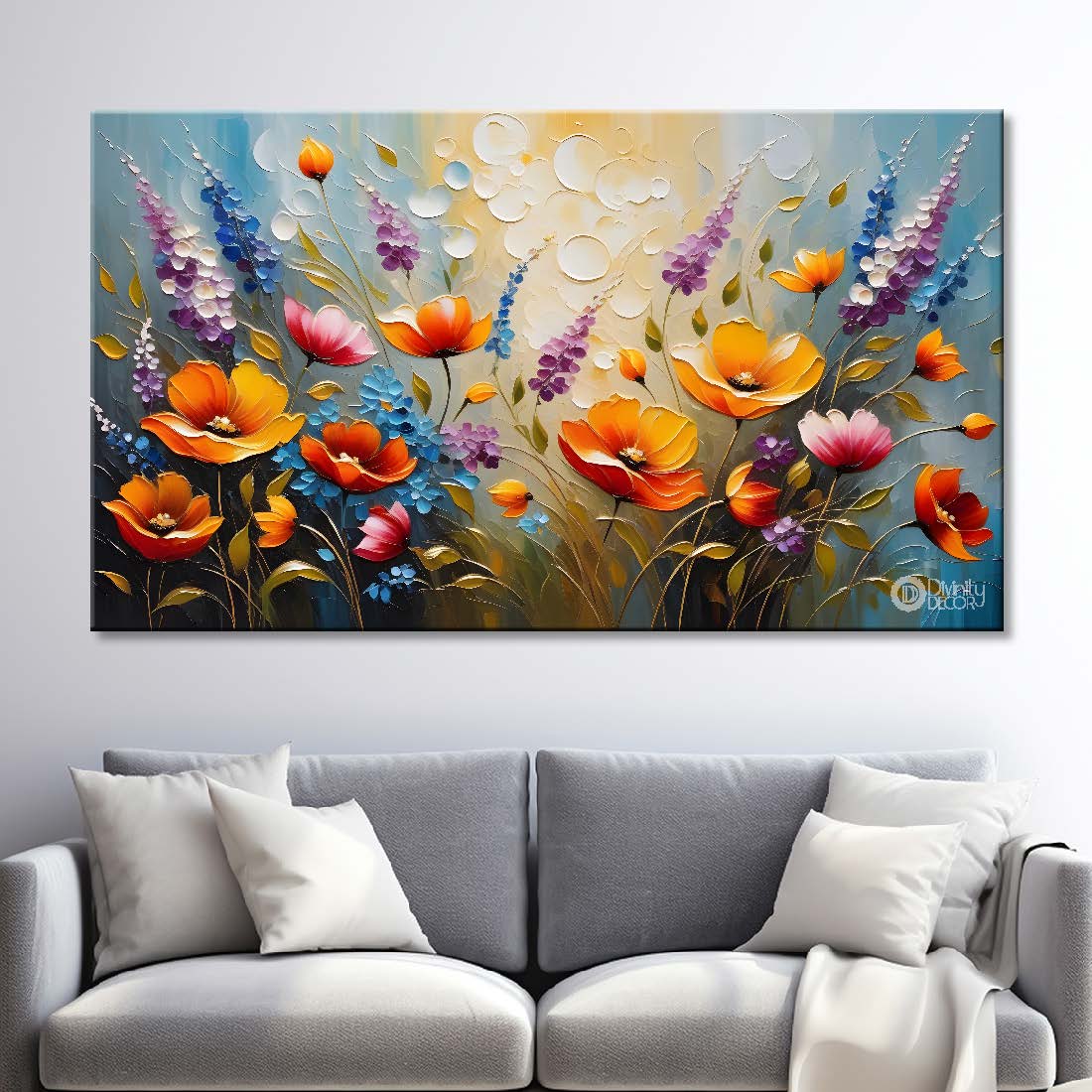 Orange flowers in blue background- Design - Flower-179