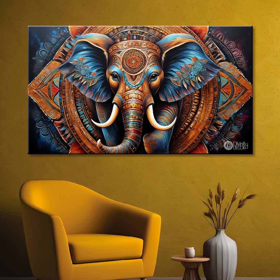 Elephant in brown and blue textured background art. - Design - Animal - 179