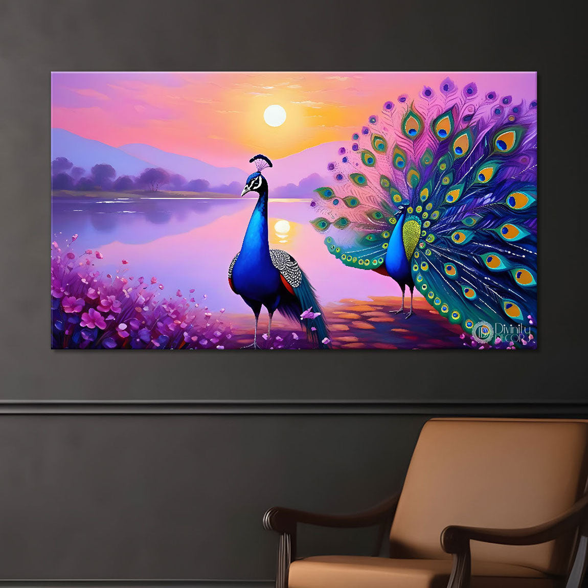 Peacocks with the sea in background modern art Canvas Painting - Design - Peacock-18