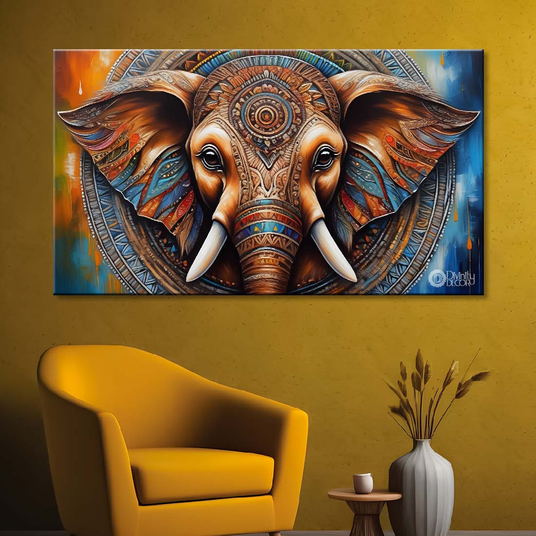 Elephant in brown and blue textured background art. - Design - Animal - 180