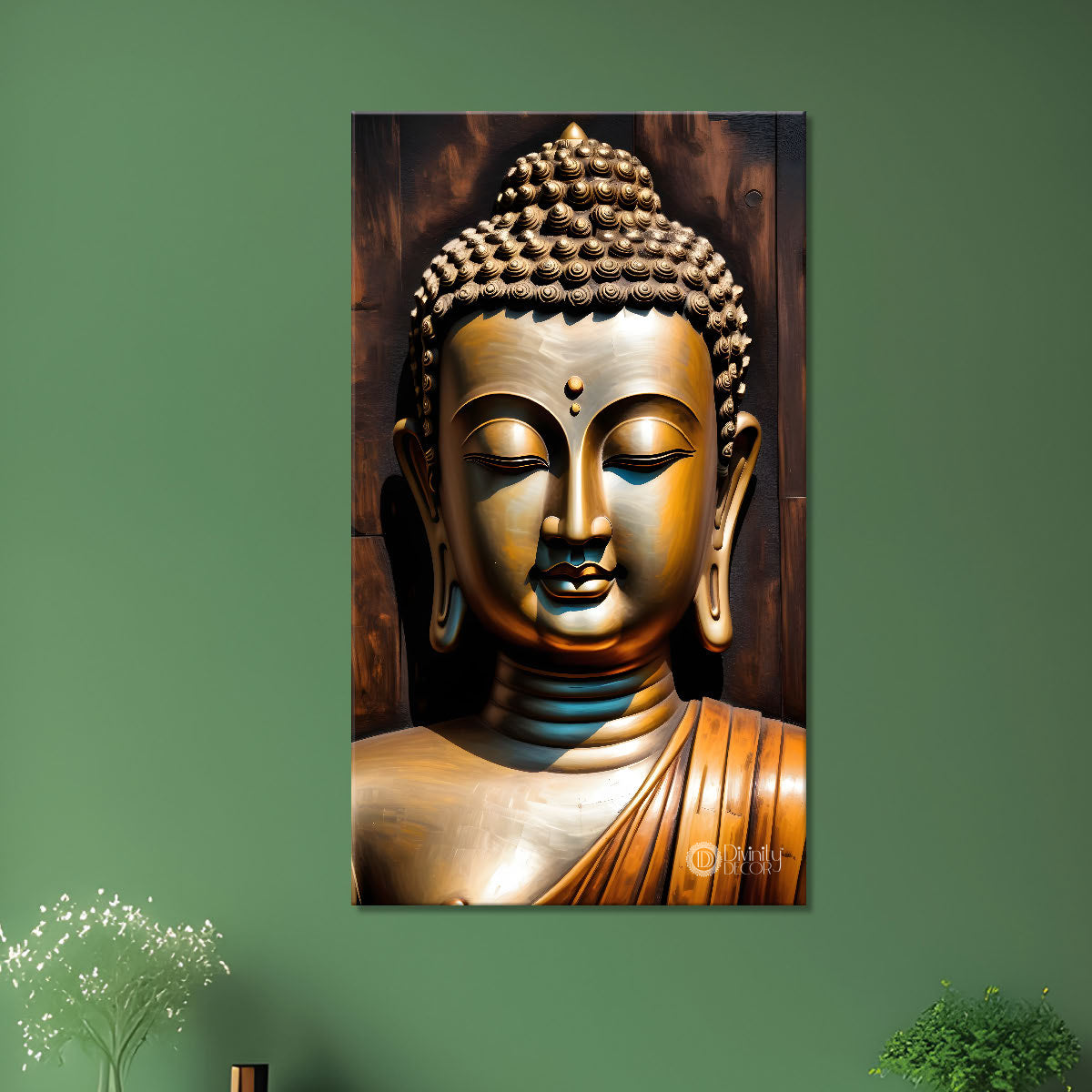 Golden buddha with dark texturd painting-V- 180