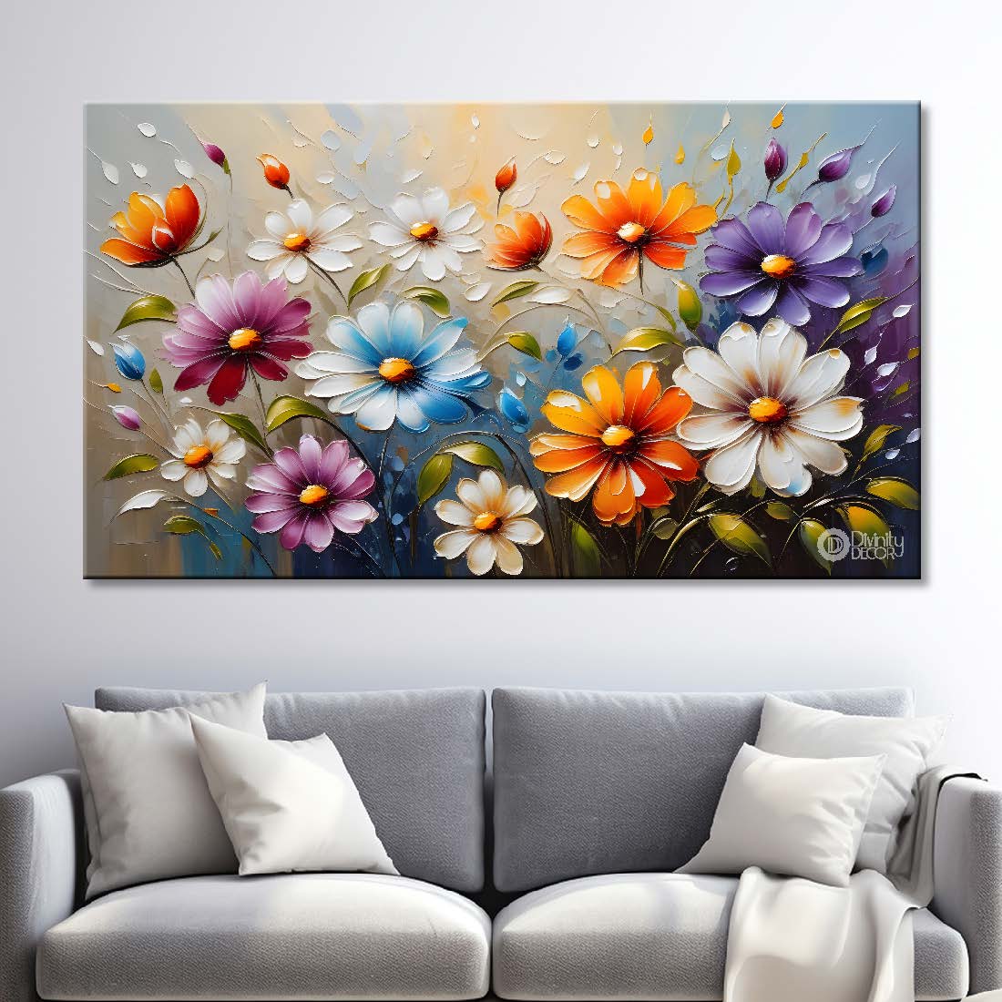Colorful flowers with light textured painting- Design - Flower-184