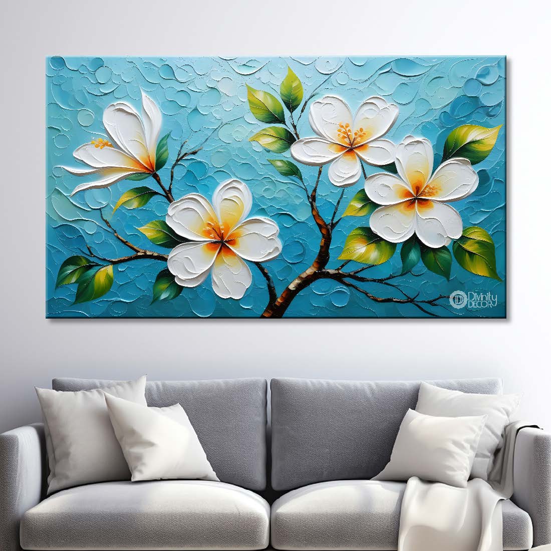 White flowers with blue background- Design - Flower-185