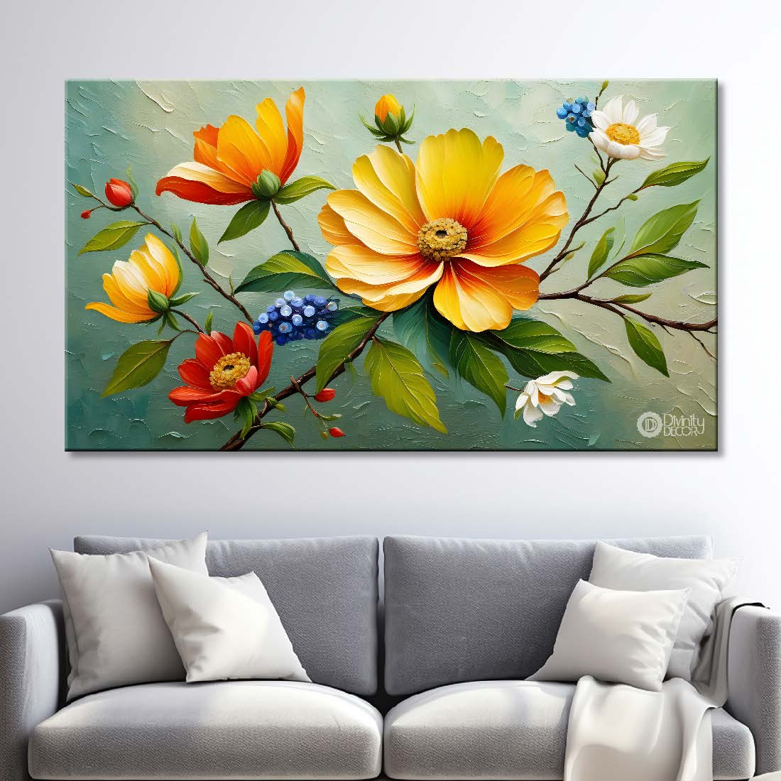 Yellow flowers with green background- Design - Flower-186