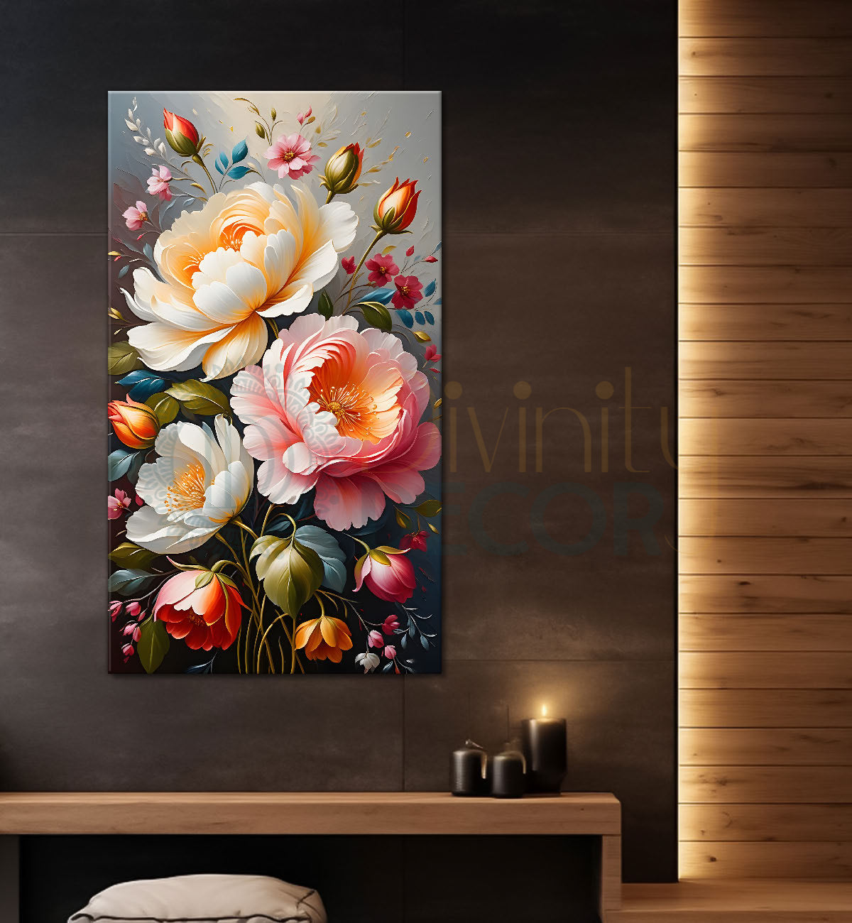 Pink and white flowers textured painting- Flower-V-187