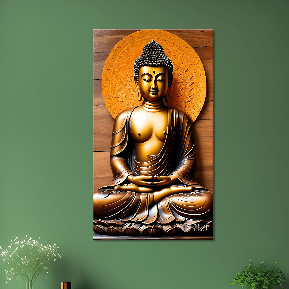 Golden buddha with orange chakra texturd painting-V-188