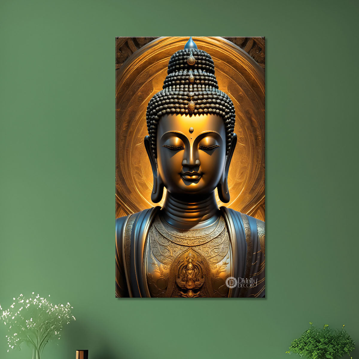 Golden buddha with chakra texturd painting-V-189