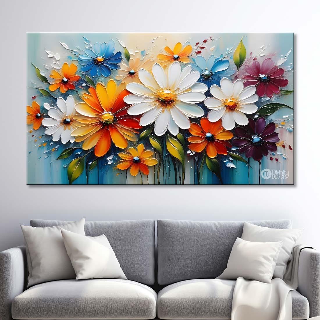 Colorful flowers with blue background- Design - Flower-190