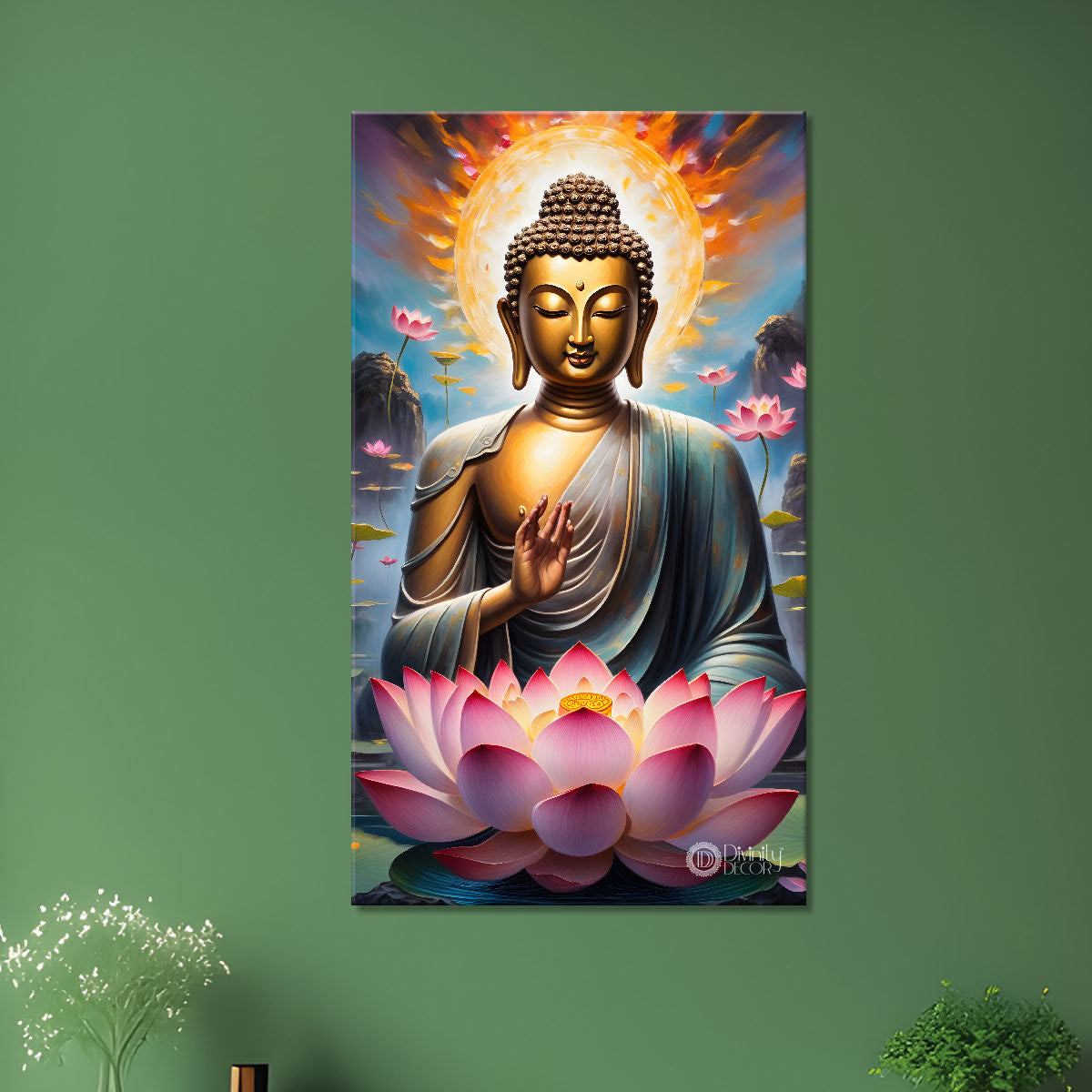 Golden buddha with lotus texturd painting Buddha-V-190