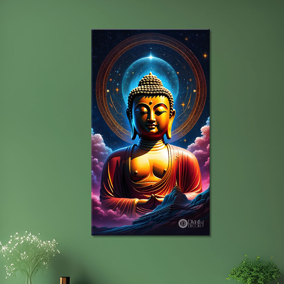 Golden buddha with  blue chakra texturd oil painting Buddha-V-191