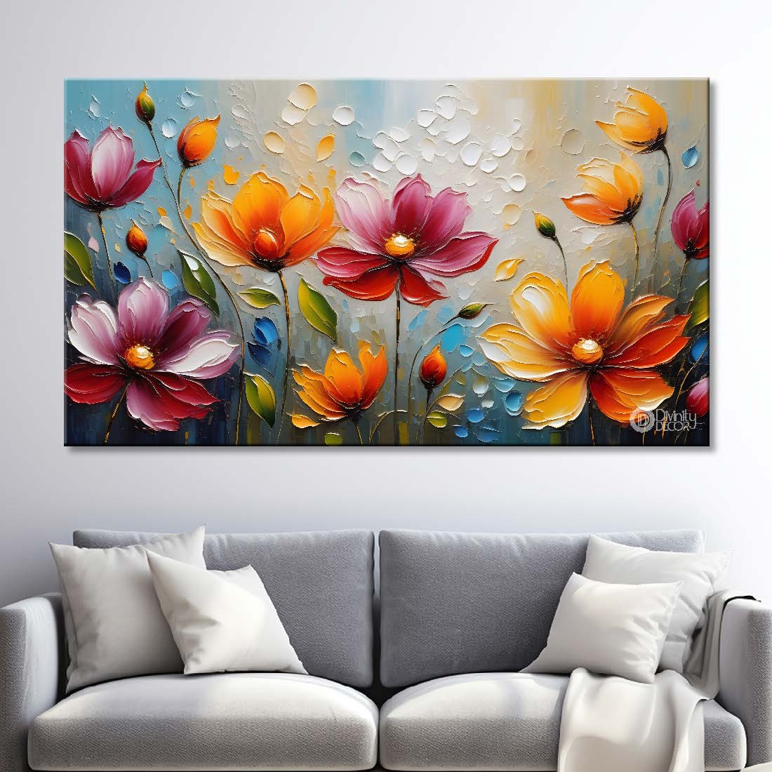 Colorful flowers with blue background- Design - Flower-192