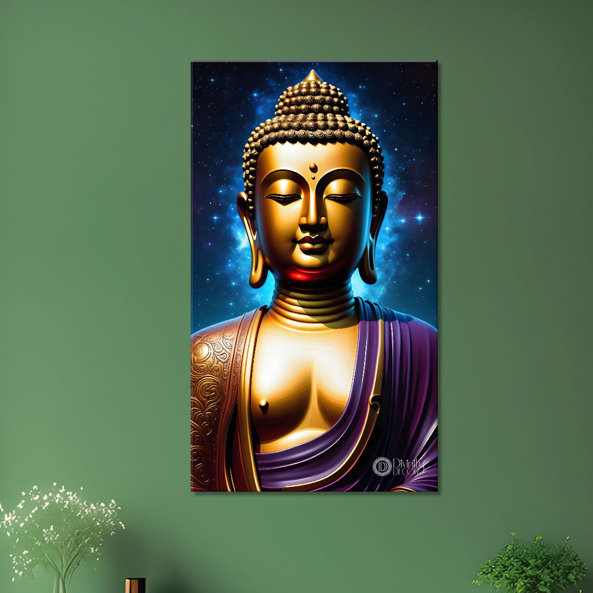 Golden buddha with  blue chakra texturd oil painting Buddha-V-192