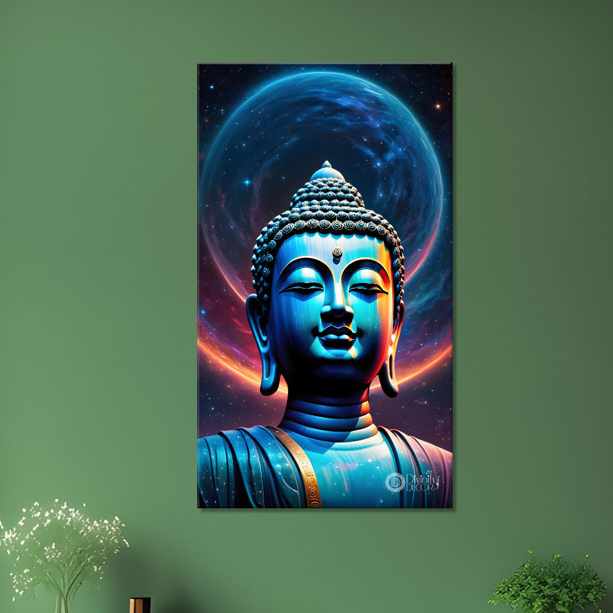 Blue face buddha with blue and dark texturd oil painting Buddha-V-193