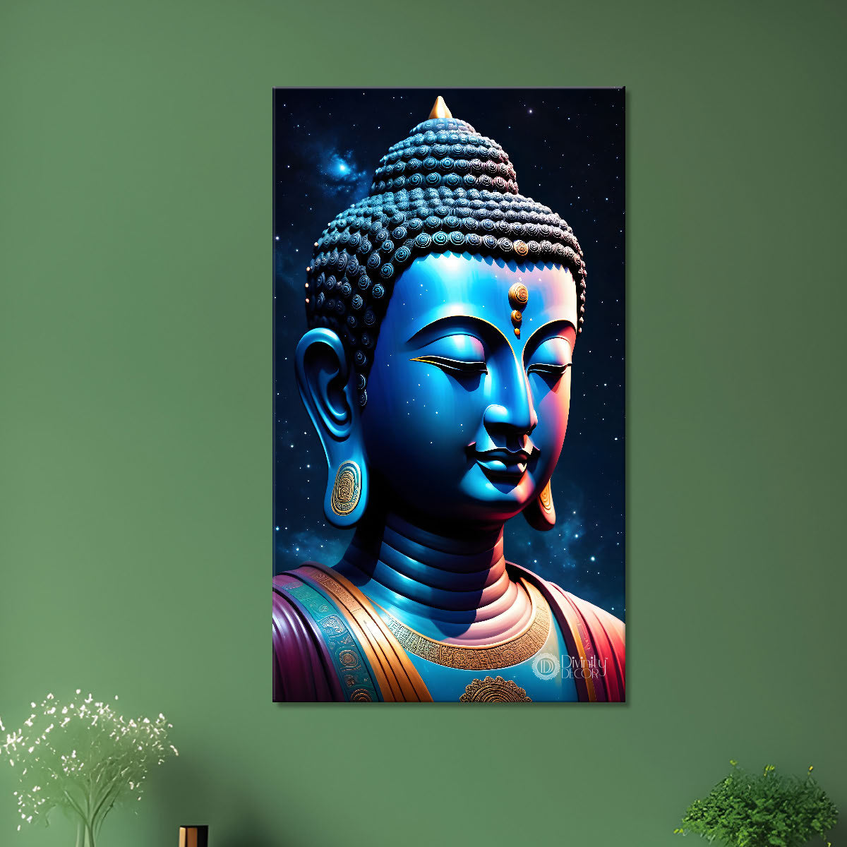 Blue face buddha with blue and dark texturd oil painting Buddha-V-194