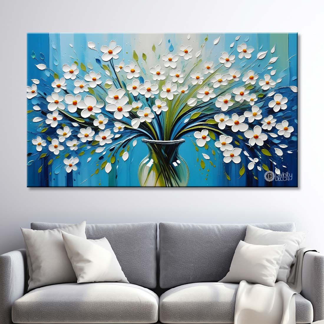 White flowers with blue background- Design - Flower-195