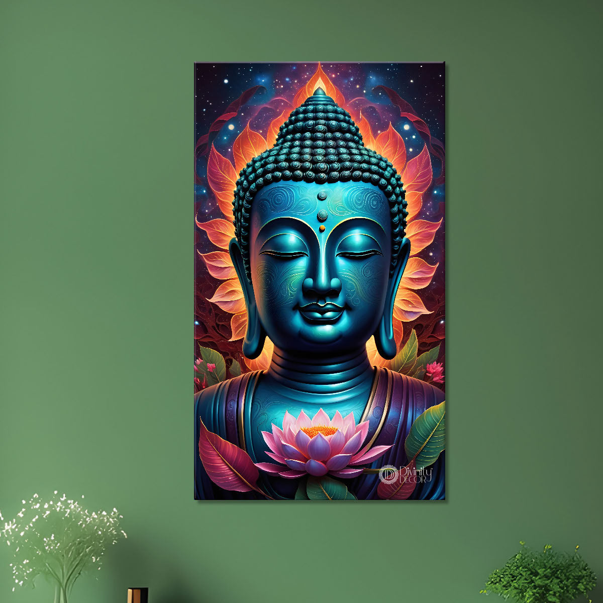 Blue face buddha with blue and dark texturd oil painting Buddha-V-195