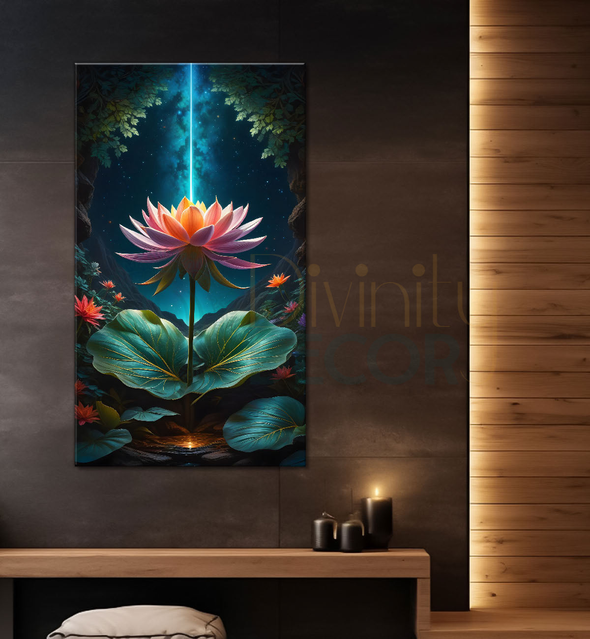 Lotus with cosmic ray with dark textured background painting- Flower-V-195