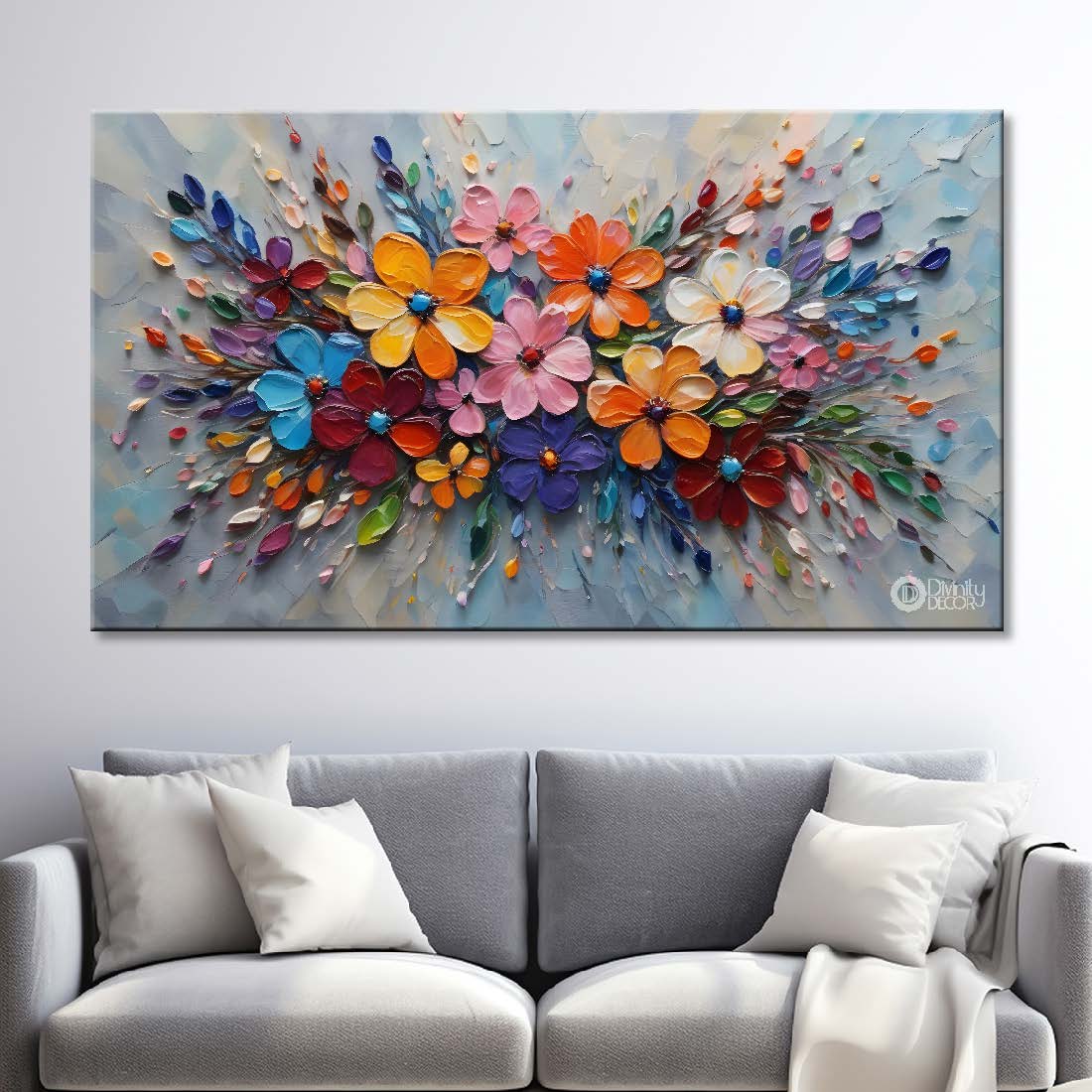 Colorful flowers in grey background- Design - Flower-197