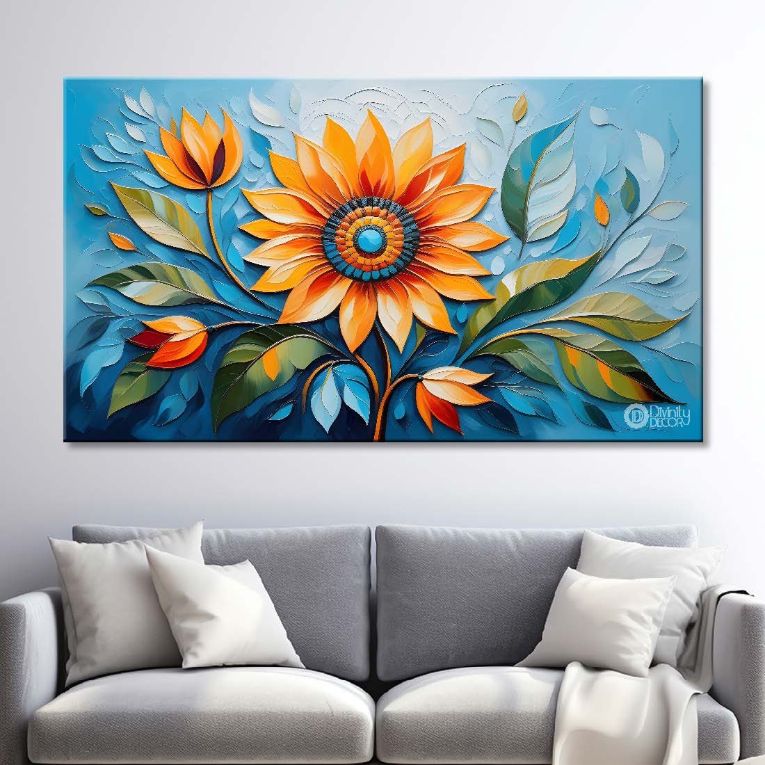 Sunflower in blue background- Design - Flower-198