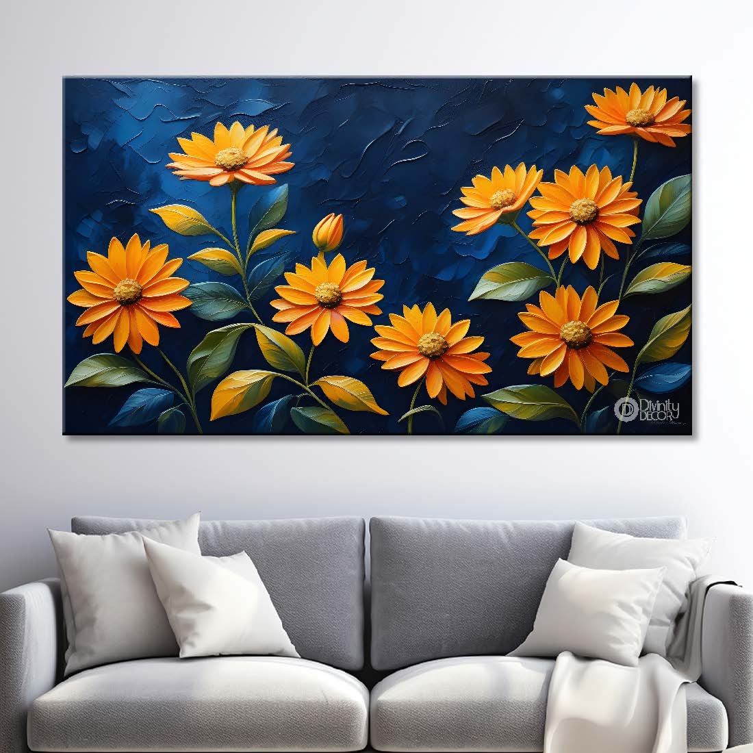 Sunflowers in dark blue background- Design - Flower-199