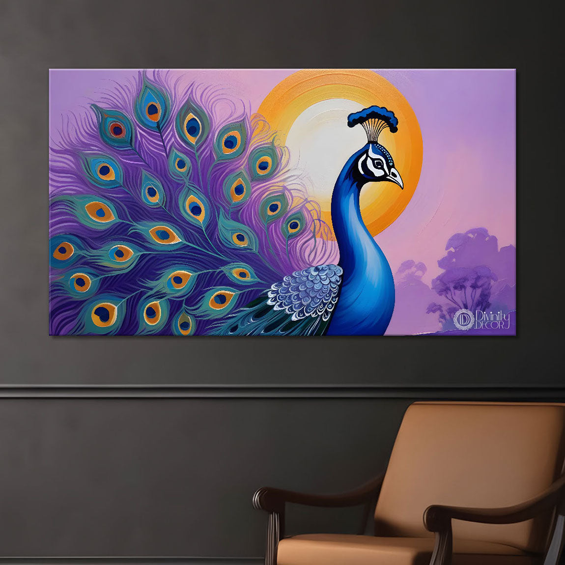 Peacock with sun rise background modern art Canvas Painting - Design - Peacock-20