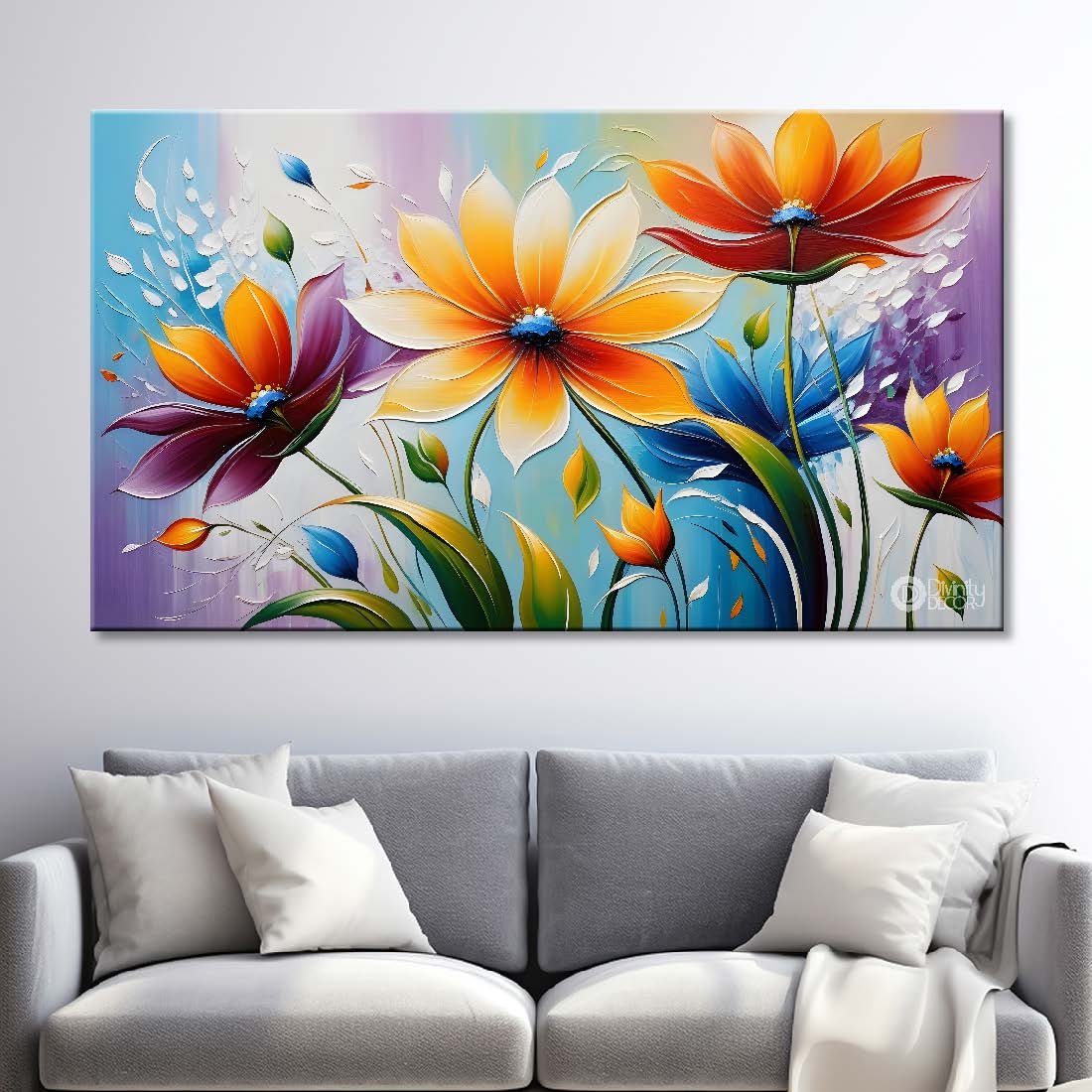 Yellow flowers in blue background- Design - Flower-200