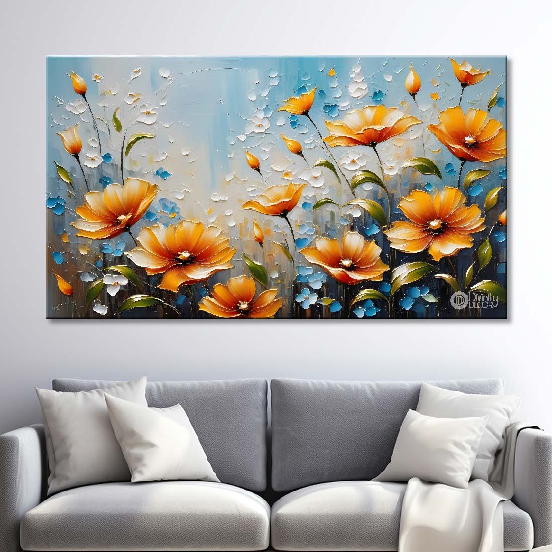 Yellow flowers in blue background- Design - Flower-201