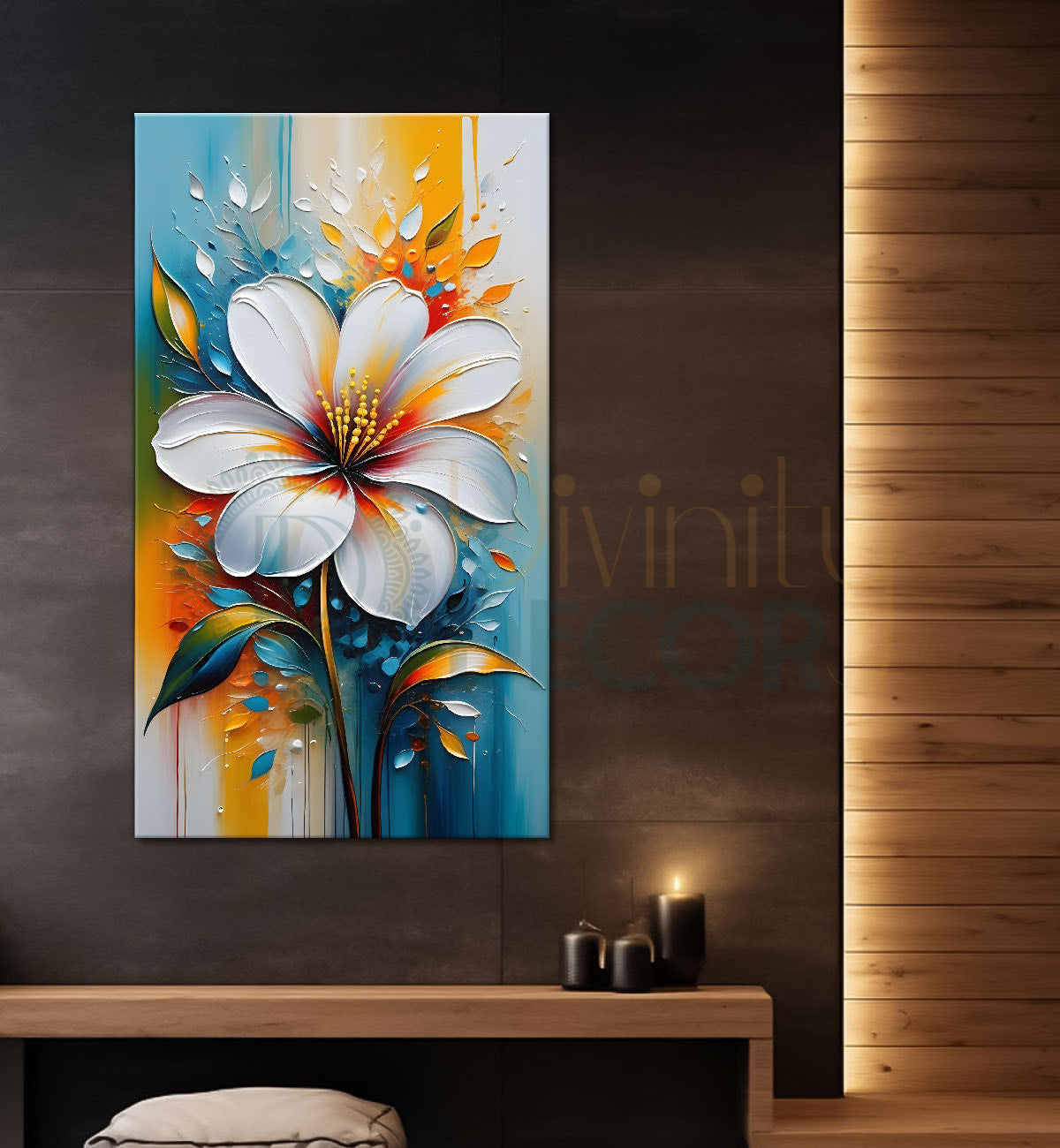 White flowers in colourful background - Flower-V-201