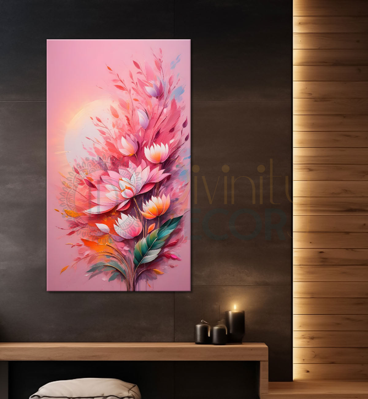Pink flowers in pink textured background painting- Flower-V-206