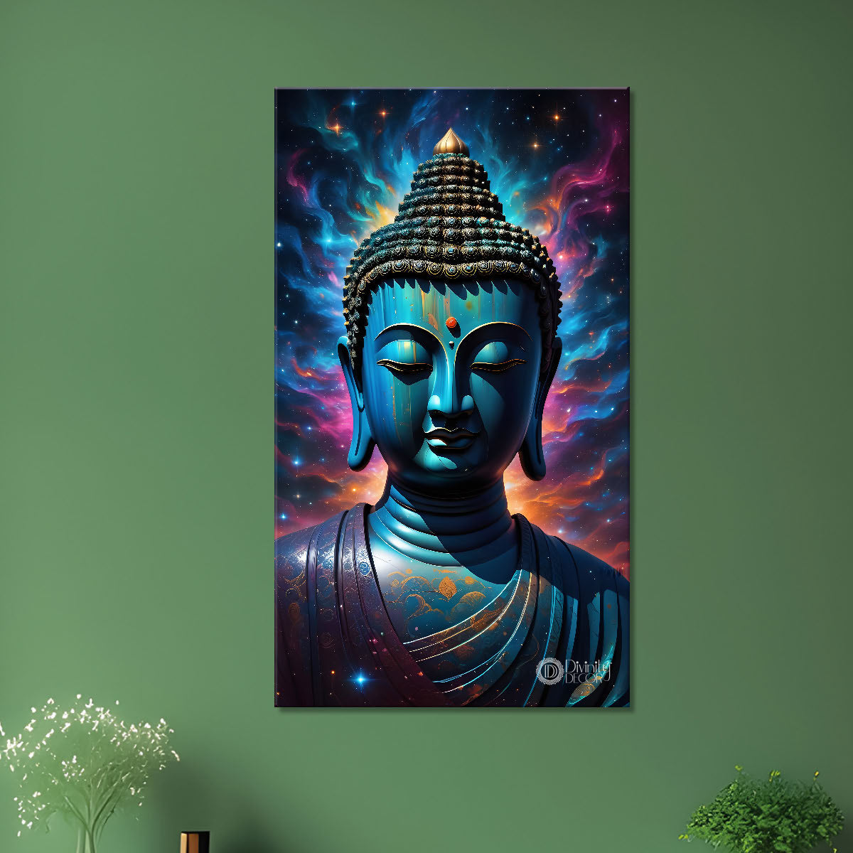 Blue face buddha with lotus and dark texturd oil painting Buddha-V-205