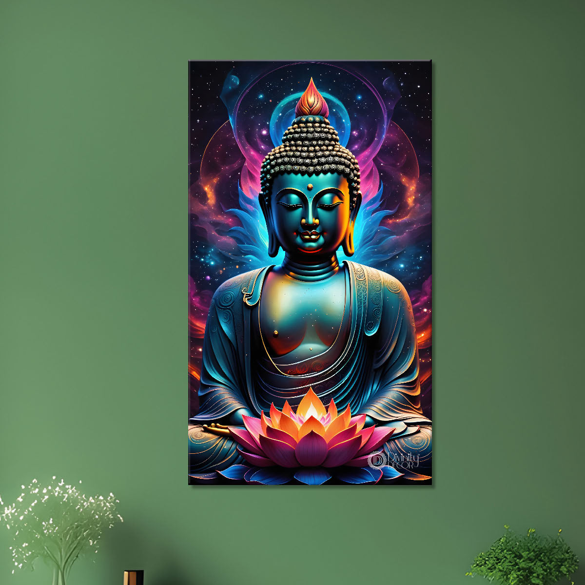 Blue face buddha with lotus and dark texturd oil painting Buddha-V-207