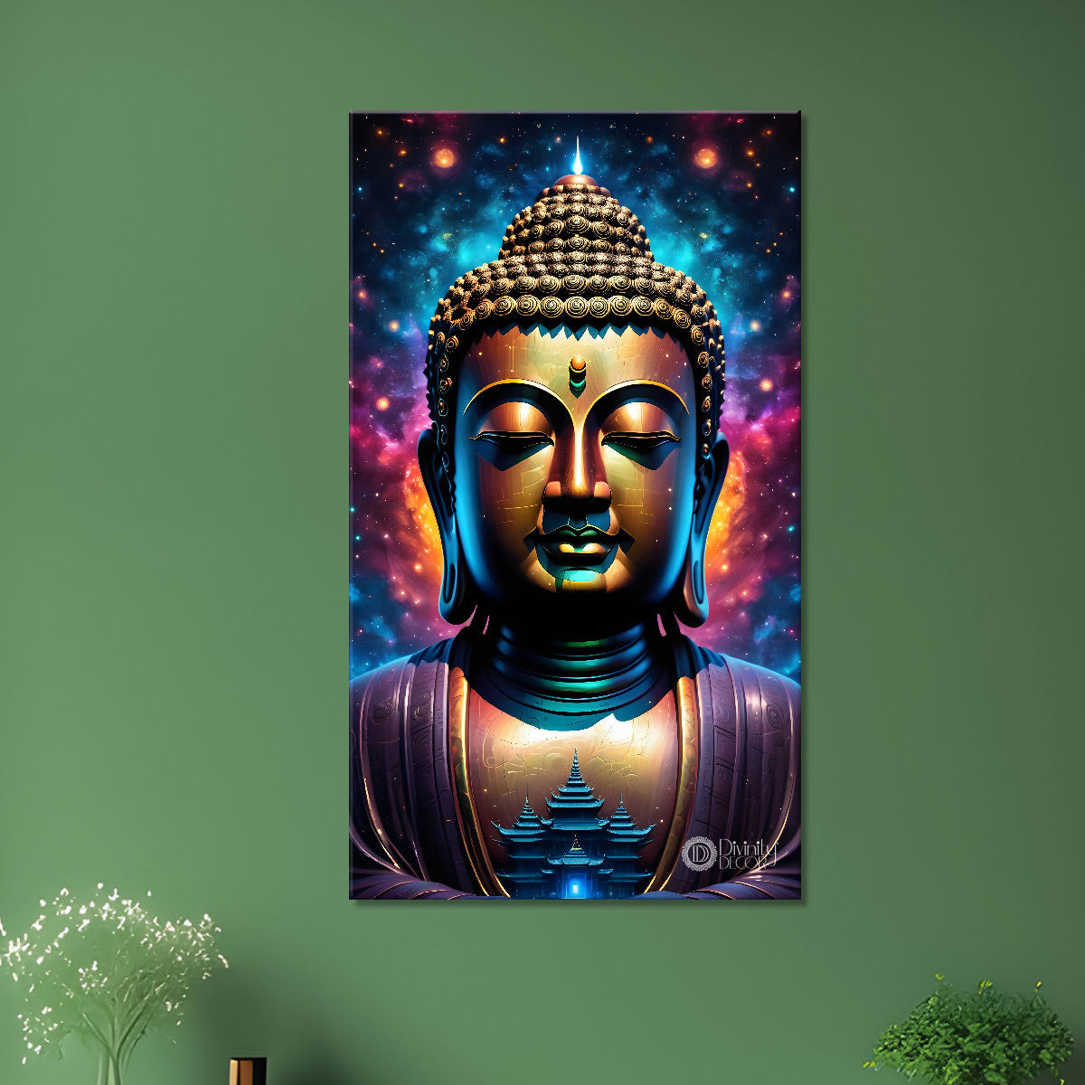 Blue face buddha with colourful and dark texturd oil paintingBuddha-V-209