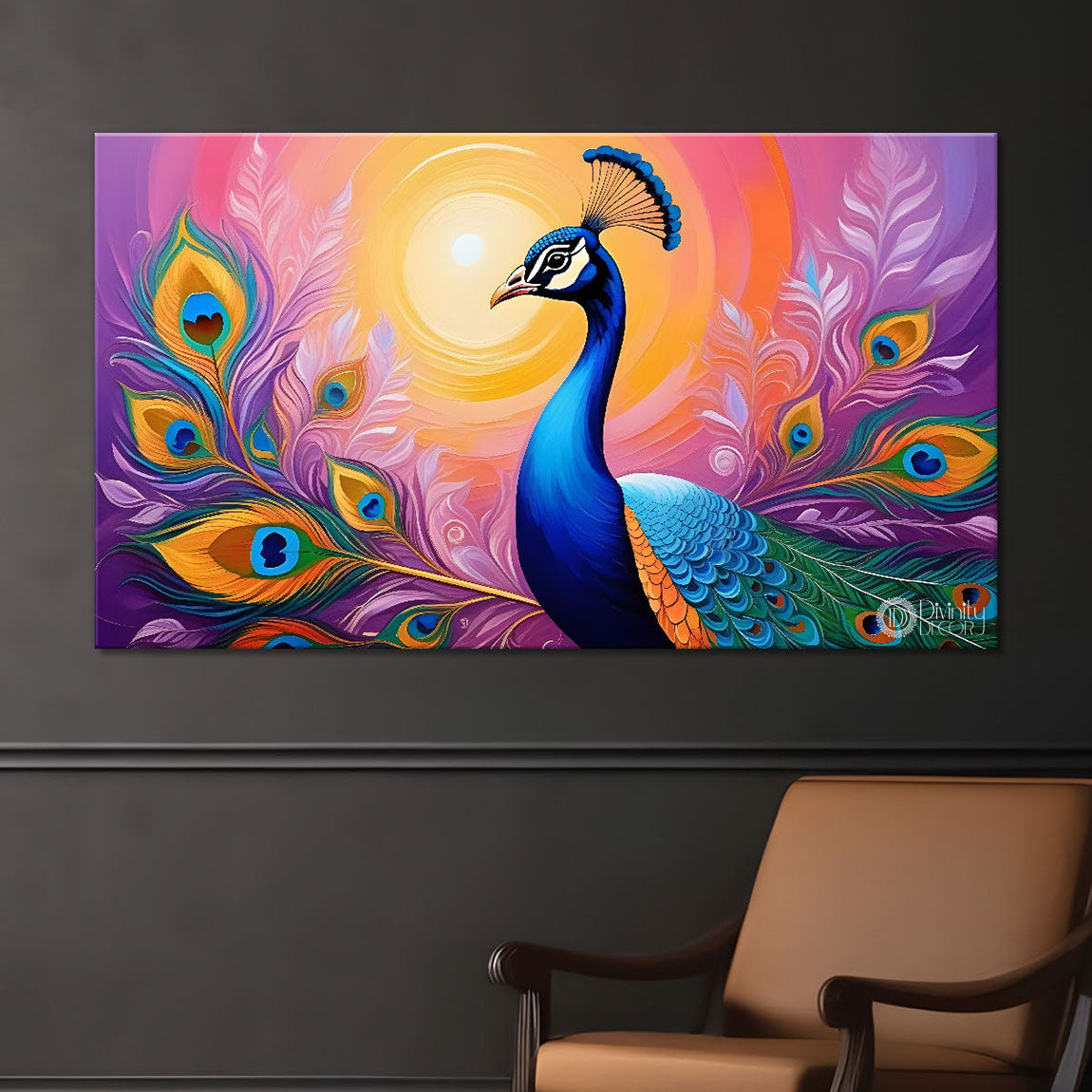 Peacock with pick background modern art Canvas Painting - Design - Peacock-21
