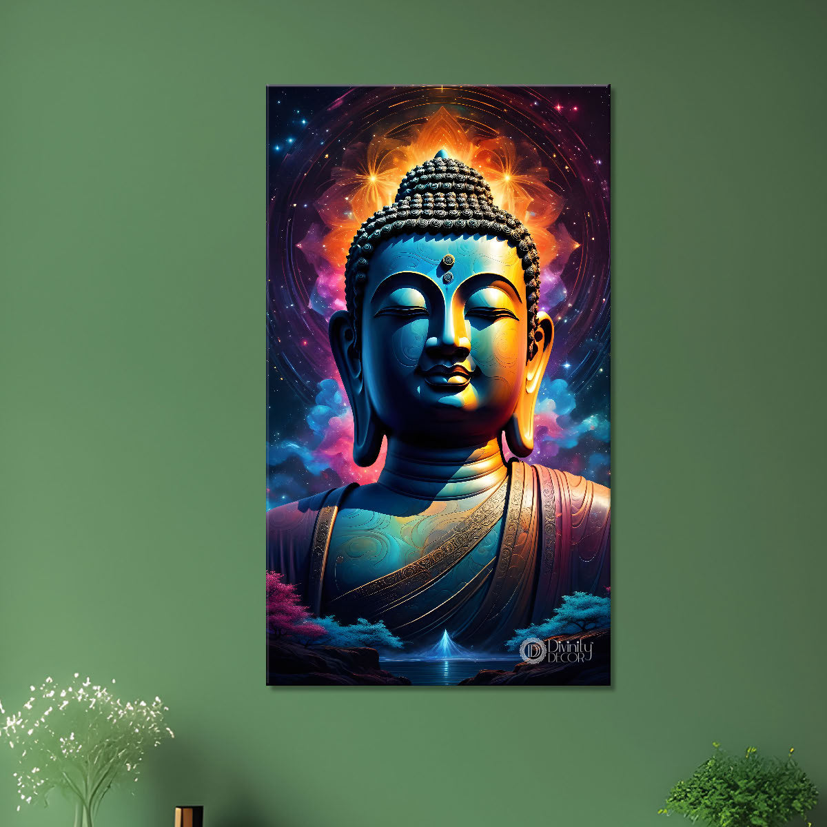 Blue face buddha with colourful and dark texturd oil painting Buddha-V-210