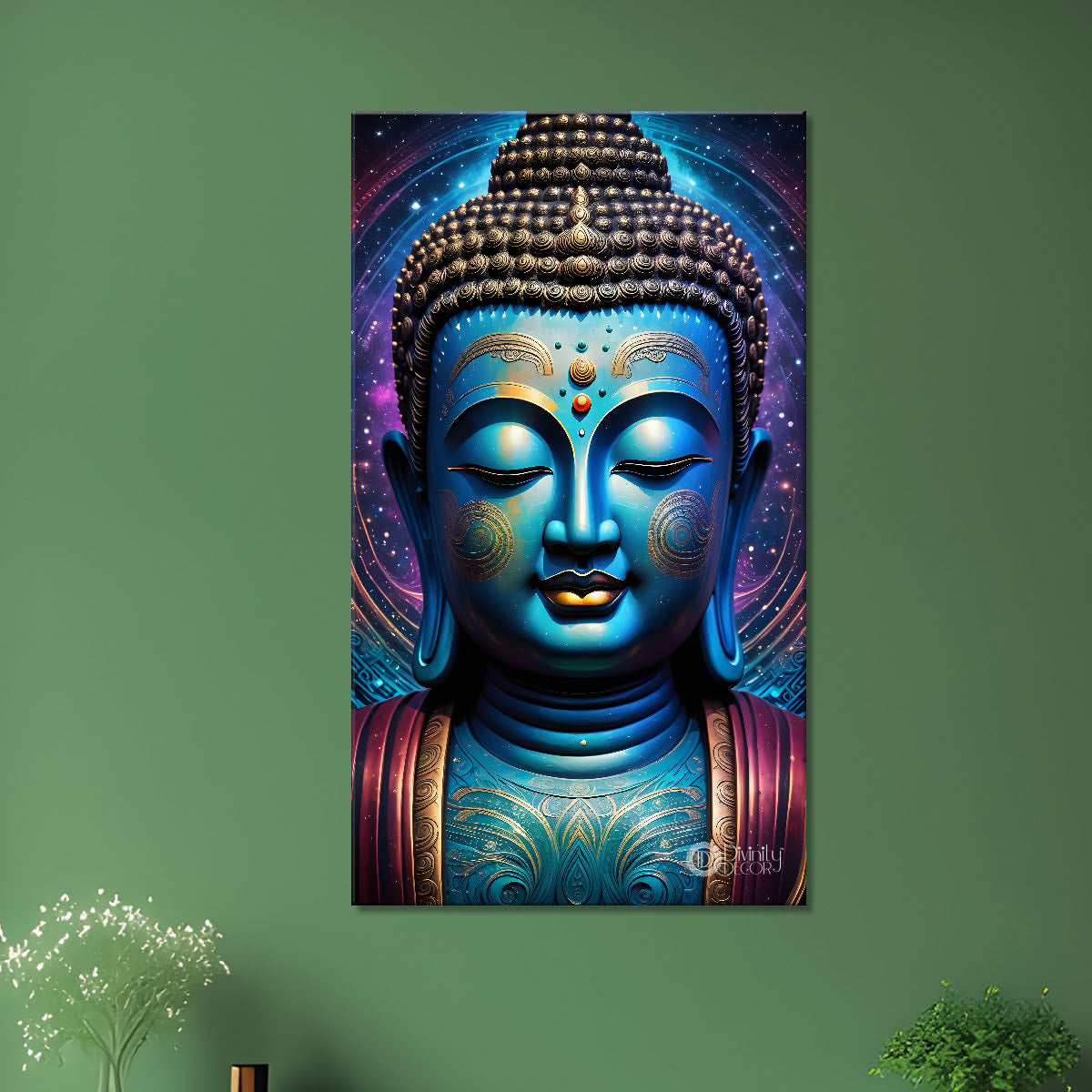 Blue face buddha with colourful and dark texturd oil painting Buddha-V-211